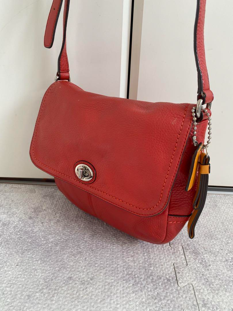 Vintage Coach F23663 Shoulder Bag Leather Red From Japan 0083755K