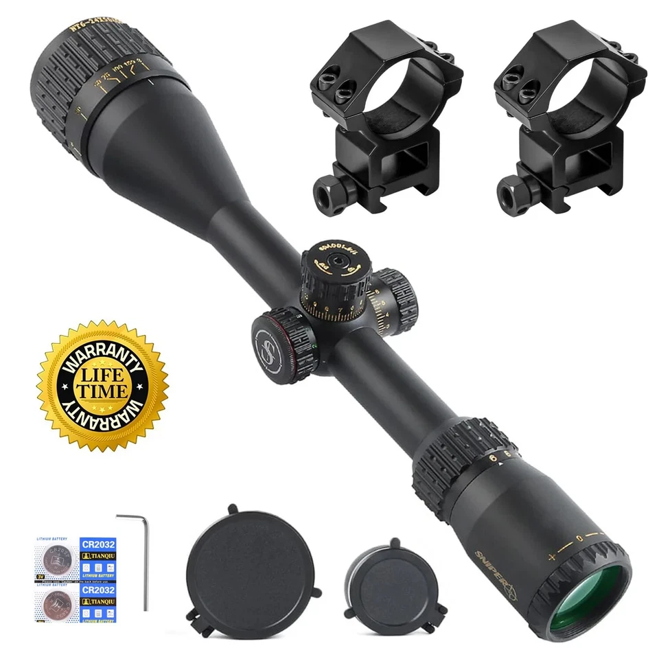 NT6-24X50 AOGL Rifle Scope Glass Etched R/G Illuminated Reticle W/ High Rings - Image 2 of 4