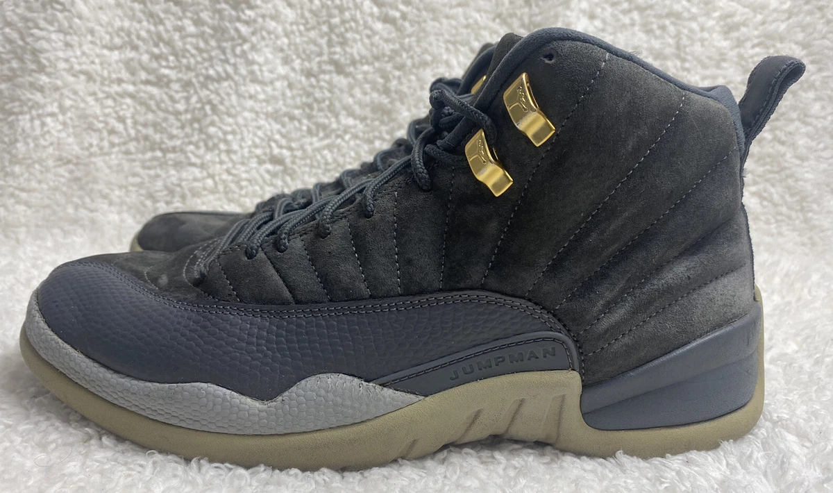 Jordan 12 hotsell gray and gold