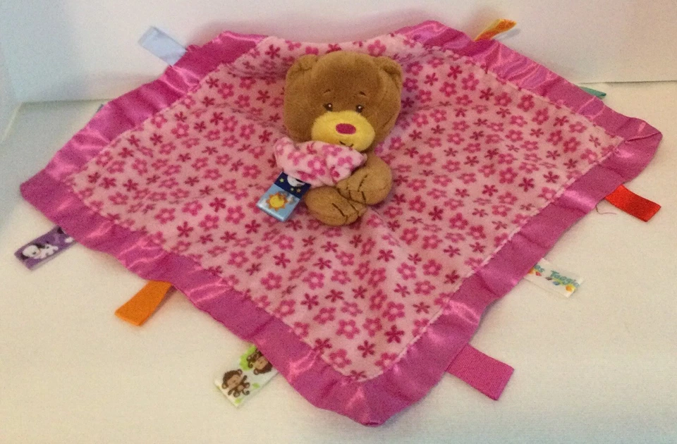 TAGGIES Manta de Seguridad Estampado Flor Oso Rosa Lovey Satén Bebé Niña Foto 4 de 4
