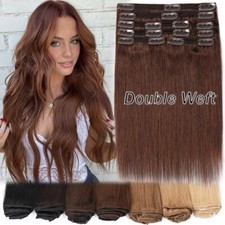 Russian Double Weft Human Hair Extensions Clip In 100 Remy Hair Full Head THICK