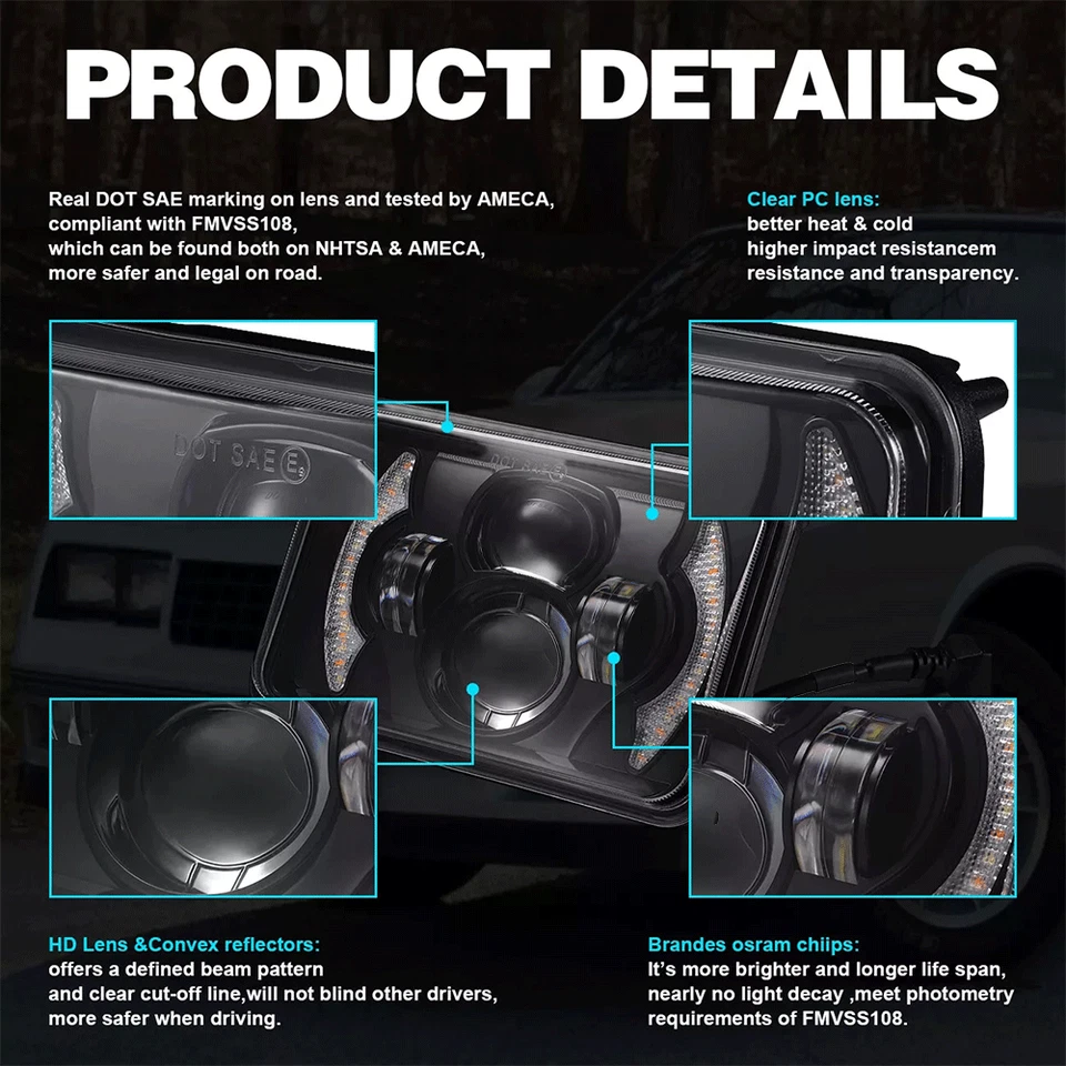 Faros LED 4x6" haz de sellado alto/bajo DRL H4 4 piezas para Ford LTL9000 CLT9000 CL9000 Foto 3 de 4