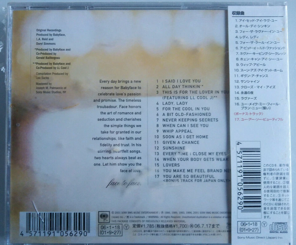 SEALED BABYFACE LOVE SONGS JAPAN CD ALBUM 17 TRACKS - Photo 2/3