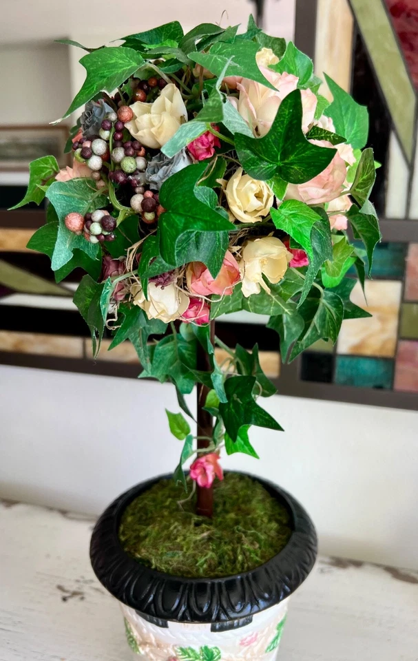 Topiario rosa floral hiedra pintado a mano - inspirado en el diseñador - cuadros blanco y negro Foto 2 de 4