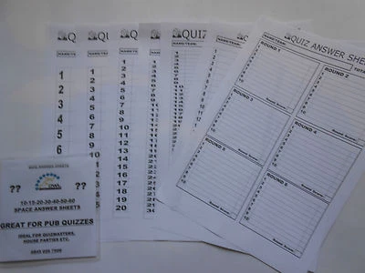 DWL QUIZ ANTWORTBLÄTTER AUF DRUCKBARER CDR - 10/15/20/30/40/50 UND 60 PLATZ