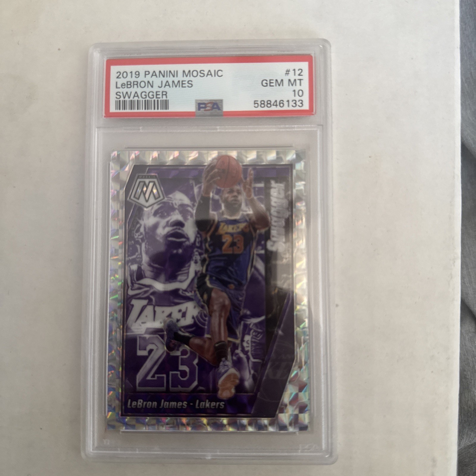 LeBRON JAMES PSA 10 - 2019-20 Panini Mosaic Swagger #12 Lakers