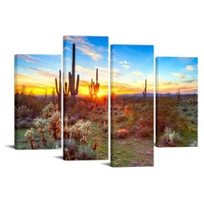 sechars - 4 Piece Arizona Canvas Wall Art Amazing Sunset in Arizona Desert La...