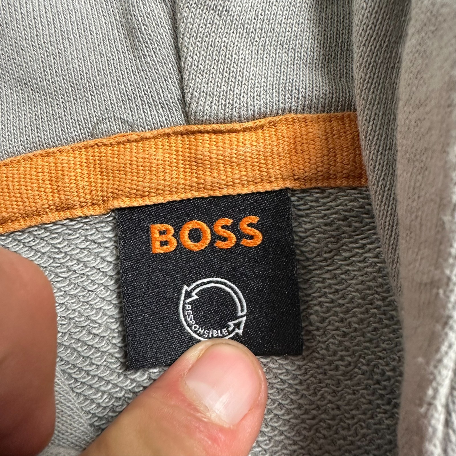 VTG Hugo Boss Light Grey Tonal Patch Logo Size XXL Regular Fit Pullover Hoodie image 5