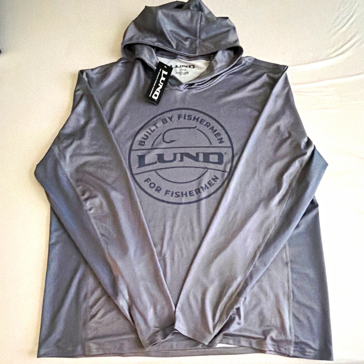 Lund Hombre XL Gris Capucha Pullover Manga Larga Pesca Sudadera con Capucha Logo