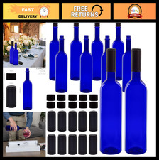 10-Pack Blue Plastic Bordeaux-Style Wine Bottles w/Screw Caps Seals - Empty