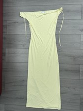 ASOS Design Pale Yellow Off The Shoulder Maxi Dress With Side Tie Detail Size 8