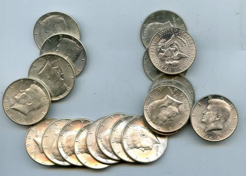 1964-D Kennedy Half Dollar Roll of 20 Coins %90 Silver UNC