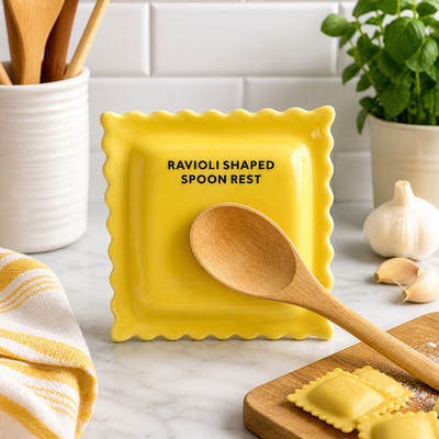 Ravioli Shaped Spoon Rest Yellow Ceramic Pasta Lover Kitchen Decor Cute
