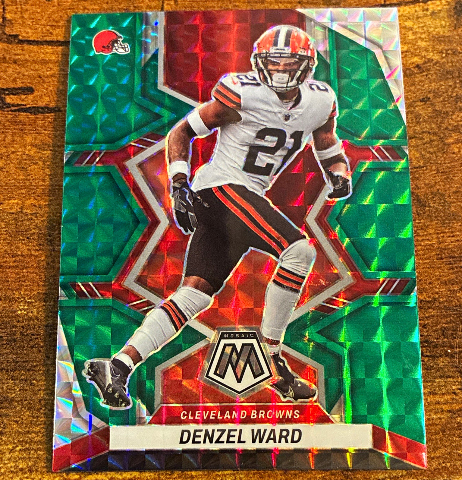 Denzel Ward 2022 Panini Mosaic Football Green Mosaic Prizm #230 Browns