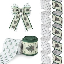 Merry Christmas Wired Ribbon 2.5 Inch, 2 Rolls 10 Yards, Tree Snowflake Polka