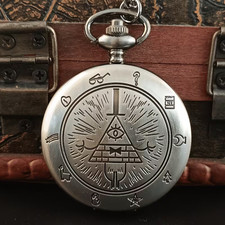 MYSICAL SYMBOLS Retro Hollow Vintage Quartz Pocket Watch with Chain Pendent