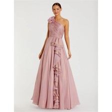 Mac Duggal 49252 Pink Iridescent One Shoulder Rosette Ball Gown Size 16 NWT