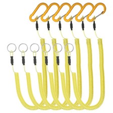 6pcs Retractable Spring Coil Straps, 6" Lanyard Cord with Clip and Ring Yellow