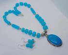 Blue Chalcedony Beaded Necklace & Earrings Set – Oxidized Fashion Jewelry Boho