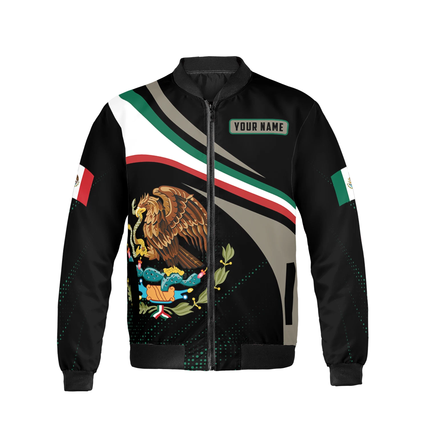 Personalized Mexican Flag & Eagle Bomber Jacket Unisex