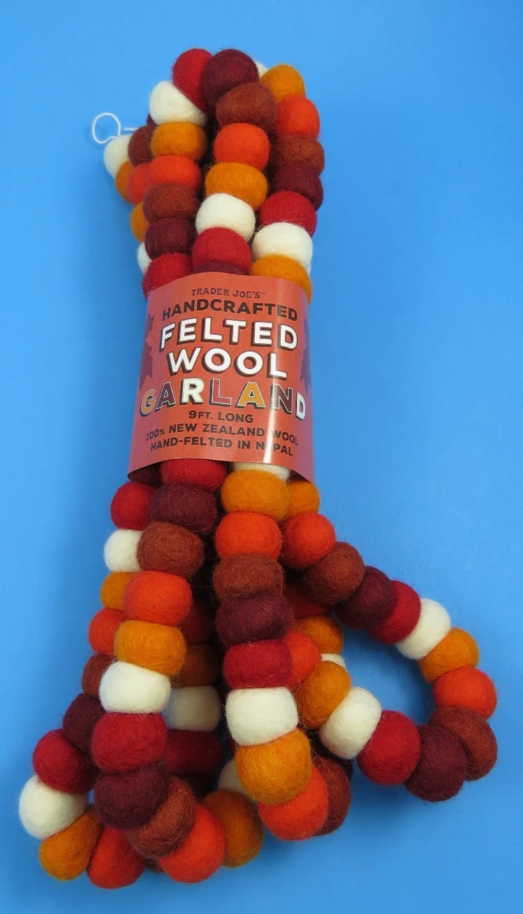 NWT Trader Joe's Handcrafted Felted Wool Garland Fall 9FT Orange Halloween Decor