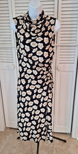 Talbots Midi Petite Women's Dress Size 8P Black w White, Gold flower Stretchy