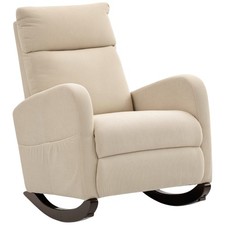 HOMCOM Modern High Back Corduroy Leisure Rocking Chair for Nursery, Beige