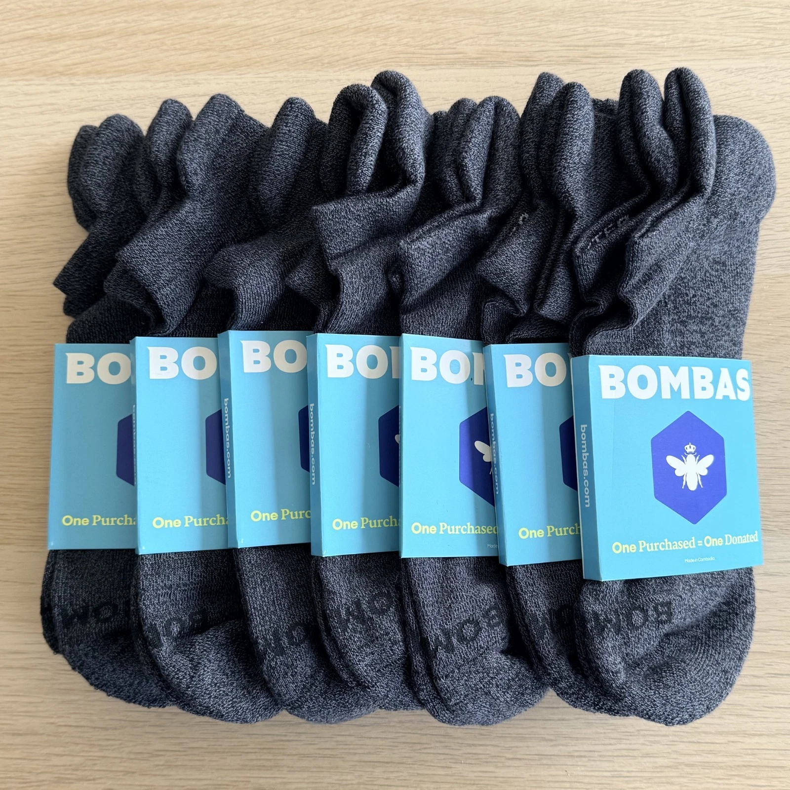 Bombas Men's Marl Ankle Socks - Midweight - Washed black color - Lot of 7 pairs