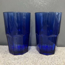 2 Vtg Libbey Crisa Cobalt Blue Paneled Glass Tumblers 5.25” in EUC