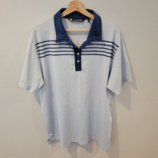 Travis Mathew Polo Shirt Men's Size 2XL Blue Striped Short Sleeve Designer Golf
