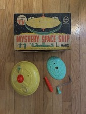 Marx Mystery Space Ship Flying Saucer with box missing lots of parts has crank