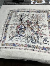 Women s 26 Square Floral Scarf Blues Cream Birds Tree Peonies New Floaty Pink