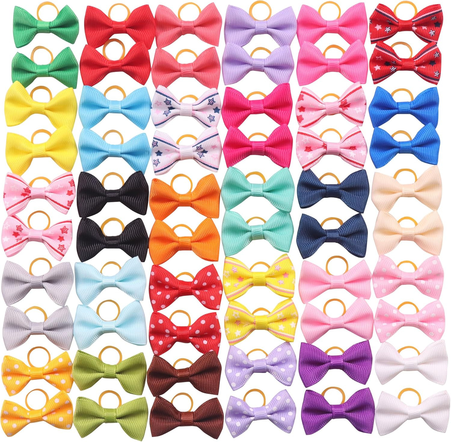 60PCS Cute Puppy Dog Small Bowknot Hair Bows with Rubber Bands, Mix Colors