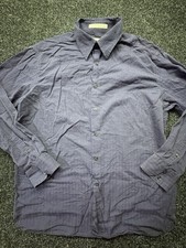 Perry Ellis Men Navy Long Sleeve Button Down Blue Dress Shirt Sz XL
