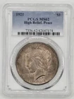 1921 Peace Dollar PCGS MS62 High Relief Key Date Low Mintage Rare 1921 TONER