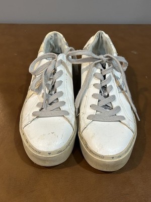 Shu Shop Women's Pixie Tennis Shoes Size 8 White Faux Leather with Silver Star