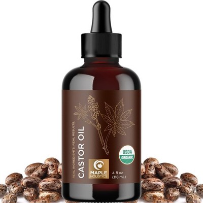 Organic Castor Oil Glass Bottle - 100% Pure Castor Oil Organic Cold Pressed Unre