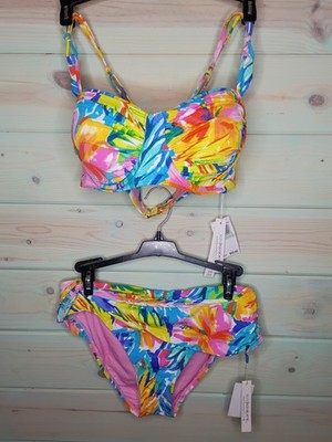 Bleu Rod Beattie Women's High Waist Bikini Swimsuit Size 10 Floral NWT 34DD top