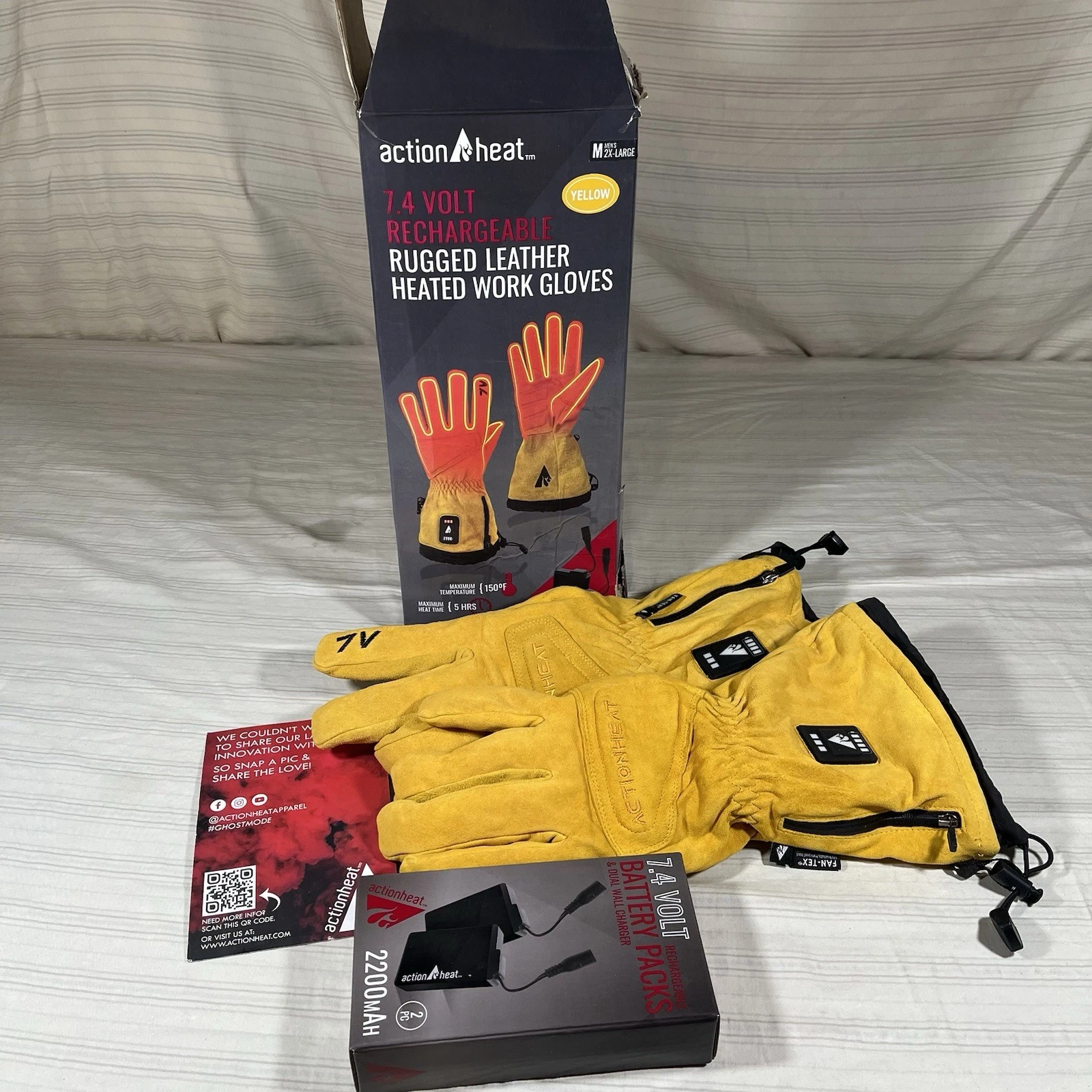 Action Heat 7.4 Volt Rugged Leather Heated Work Gloves Men's 2XL NOB NEW