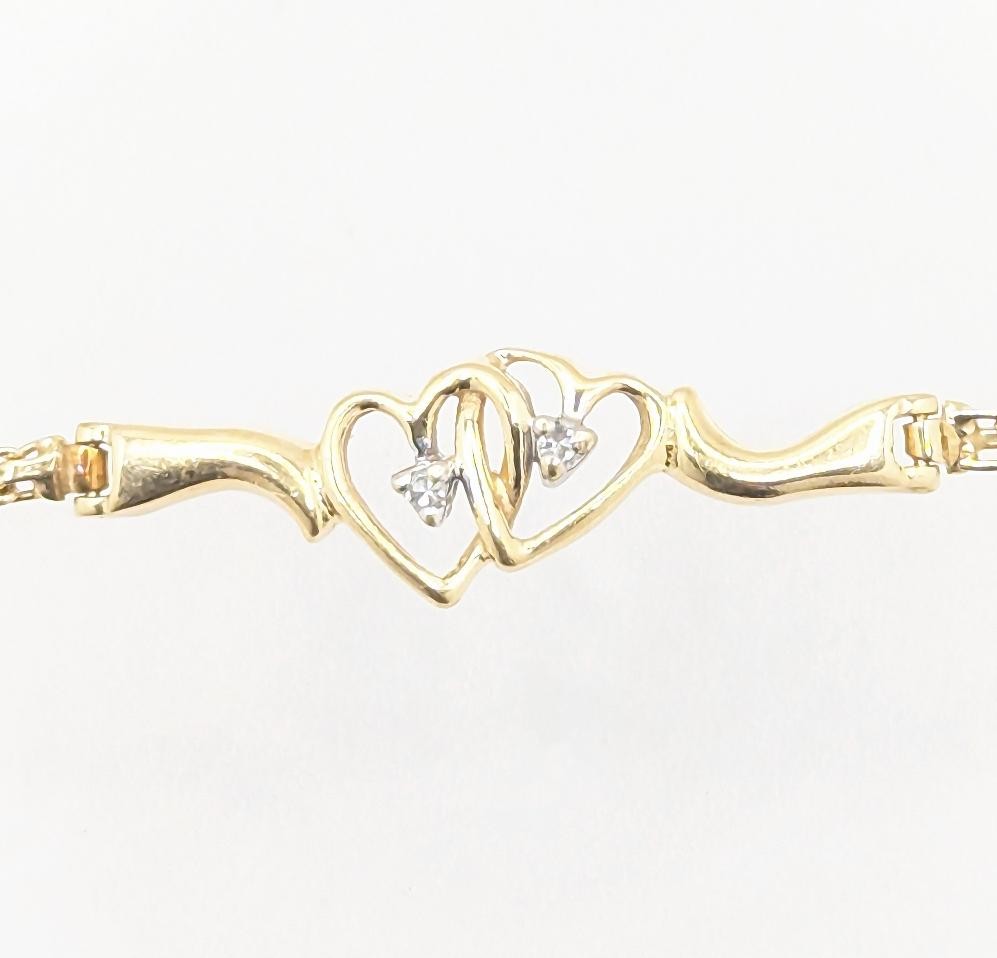 14K Solid Yellow Gold 2.7g Two Interlocking Heart… - image 5