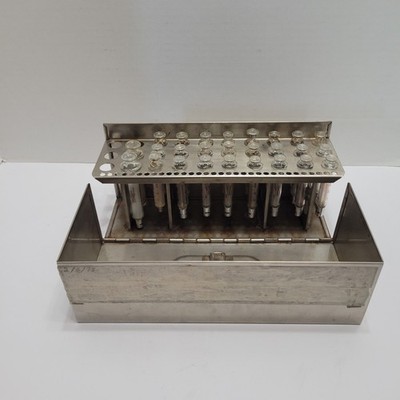 Vtg Old BD Becton Dickinson Borosilicate Glass Syringe Set Stainless Holder Box