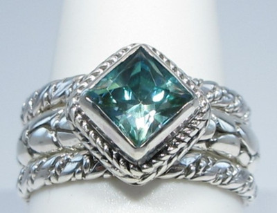 Sarda Sterling Silver & Bali Crush M Topaz Forgiveness Heals 3Ring  Set Size 9