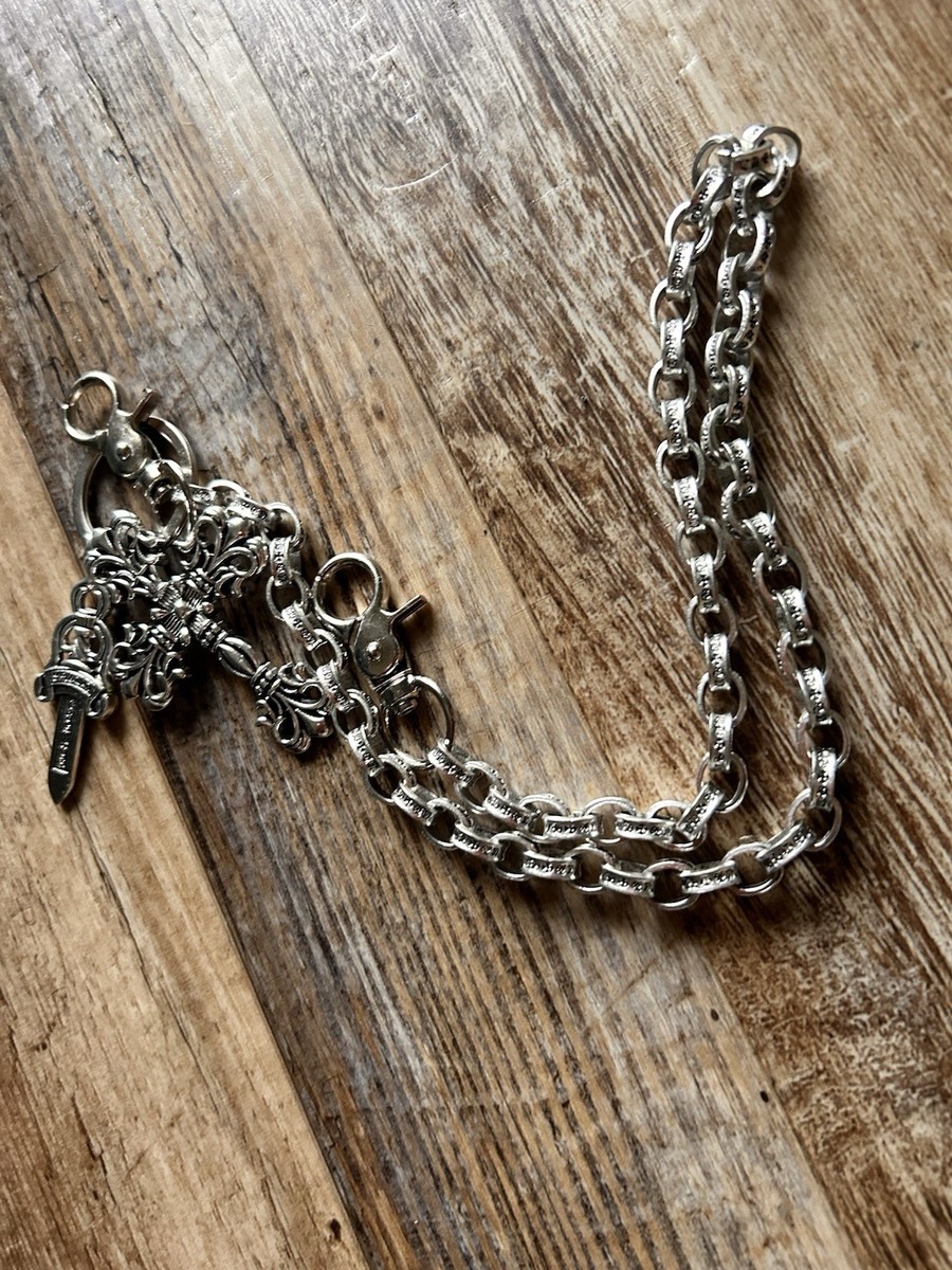 Chrome Hearts Silver Metal Gothic Wallet Chain with Cross and