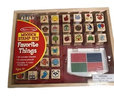 Melissa  Doug Favorite Things Wooden Stamp Set 26 Stamps Ink Pad Pencils 4 