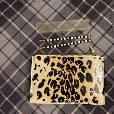 KATE SPADE New York LEOPARD Cheetah Pencil Pouch Eraser Ruler NWOT