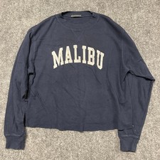Brandy Melville Cropped Sweatshirt Womens Navy Blue Spellout Logo Fleece Lined