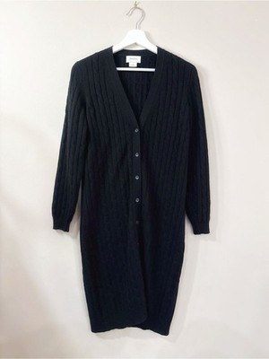 Neiman Marcus Black 100% Cashmere Cable Knit Sweater Dress Women M Quiet Luxury