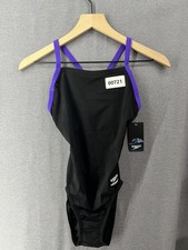 721 NWT Women  s Speedo Black/Purple Sz 30 Competitive One Piece Swimsuit