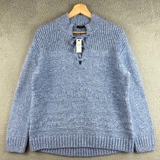 New Talbots Petite Medium Blue Marled Lace Up Mock Neck Cotton Blend Sweater