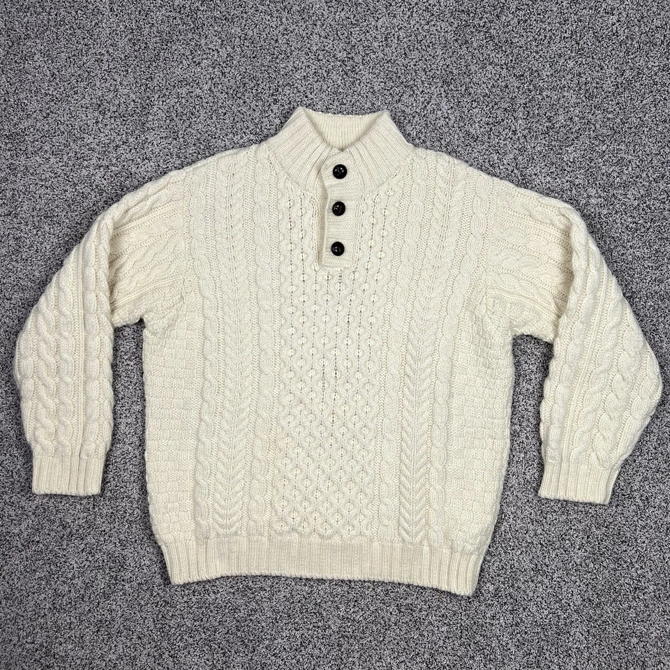 Suéter masculino vintage LL Bean XL lã pescador malha de cabo Henley Irlanda 3 botões - Imagem 2 de 4